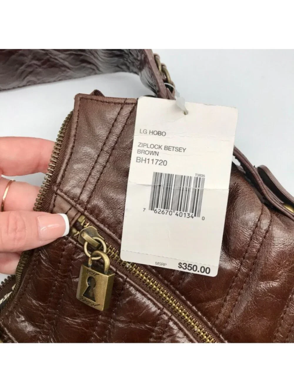 Betsy Johnson Brown Leather Ziplock Large Hobo Bag